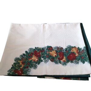 Christmas Rectangular Fruit Pinecone VTG Tablecloth 60 x 84 Inch Holiday Festive